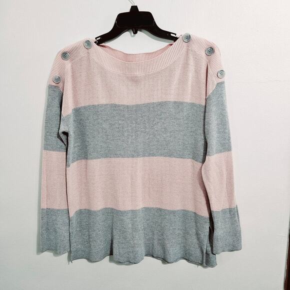 Vince Camuto Sweaters - Vince Camuto Pink/Gray Colorblock Knit Long Sleeve Pullover Womens Sweater Sz L